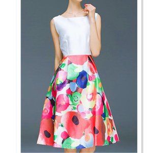 White Round Neck Sleeveless Print Dress